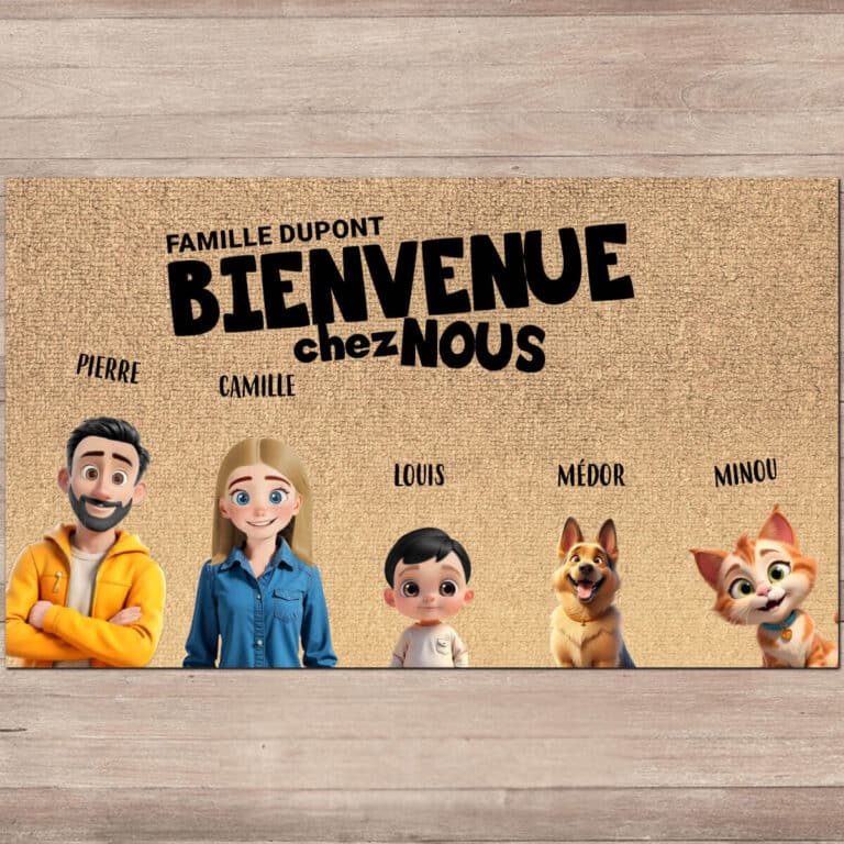 Paillasson personnalisé - Famille en dessin animé