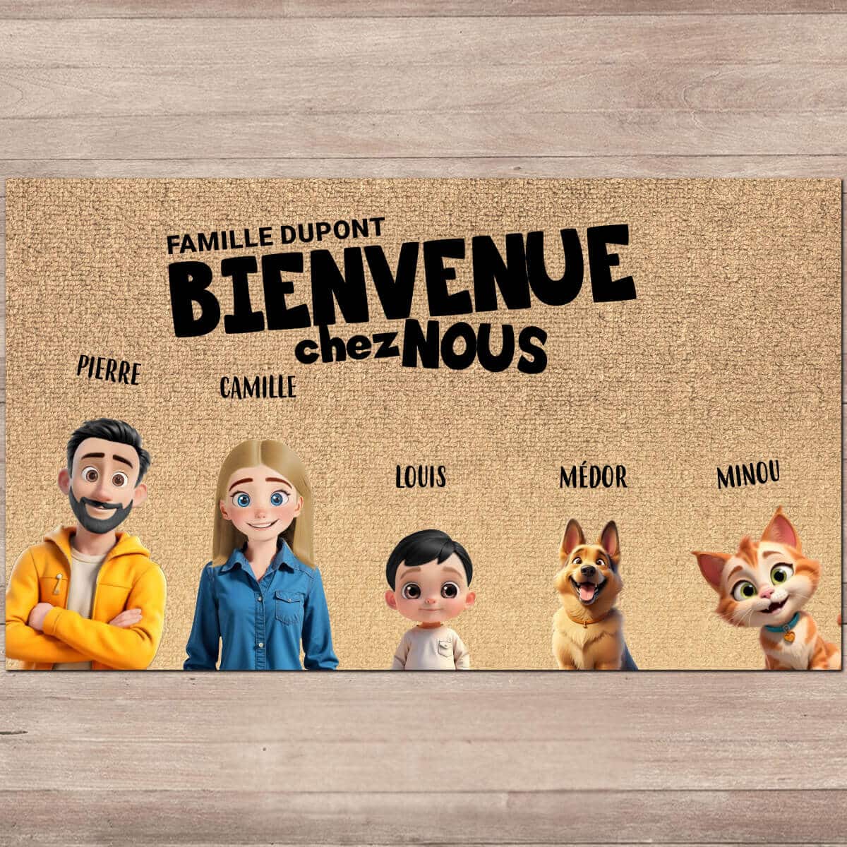 Paillasson personnalisé - Famille en dessin animé